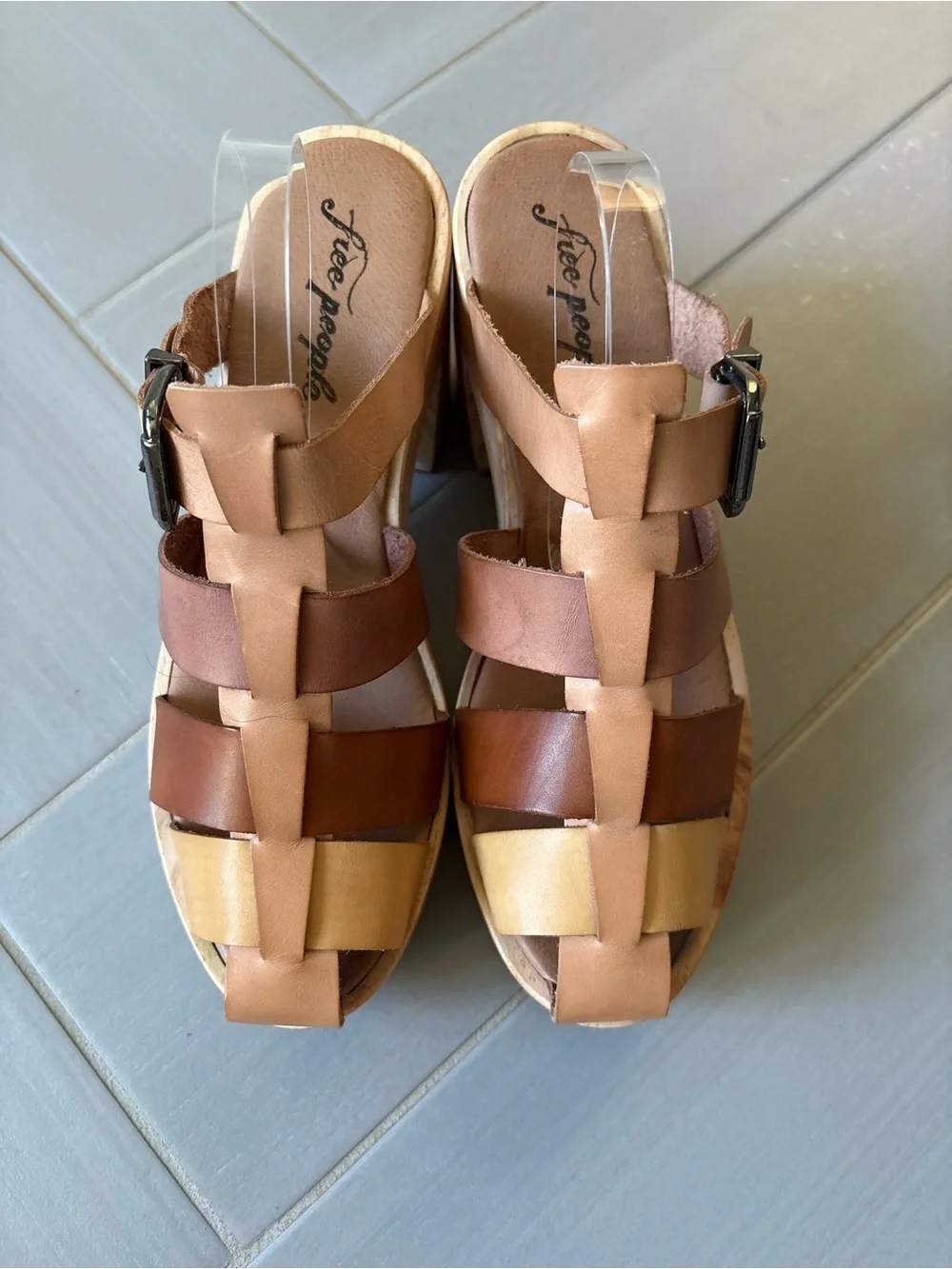 Free People Bellevue Clogs | Multi-Tone Brown Leather Platform Sandals